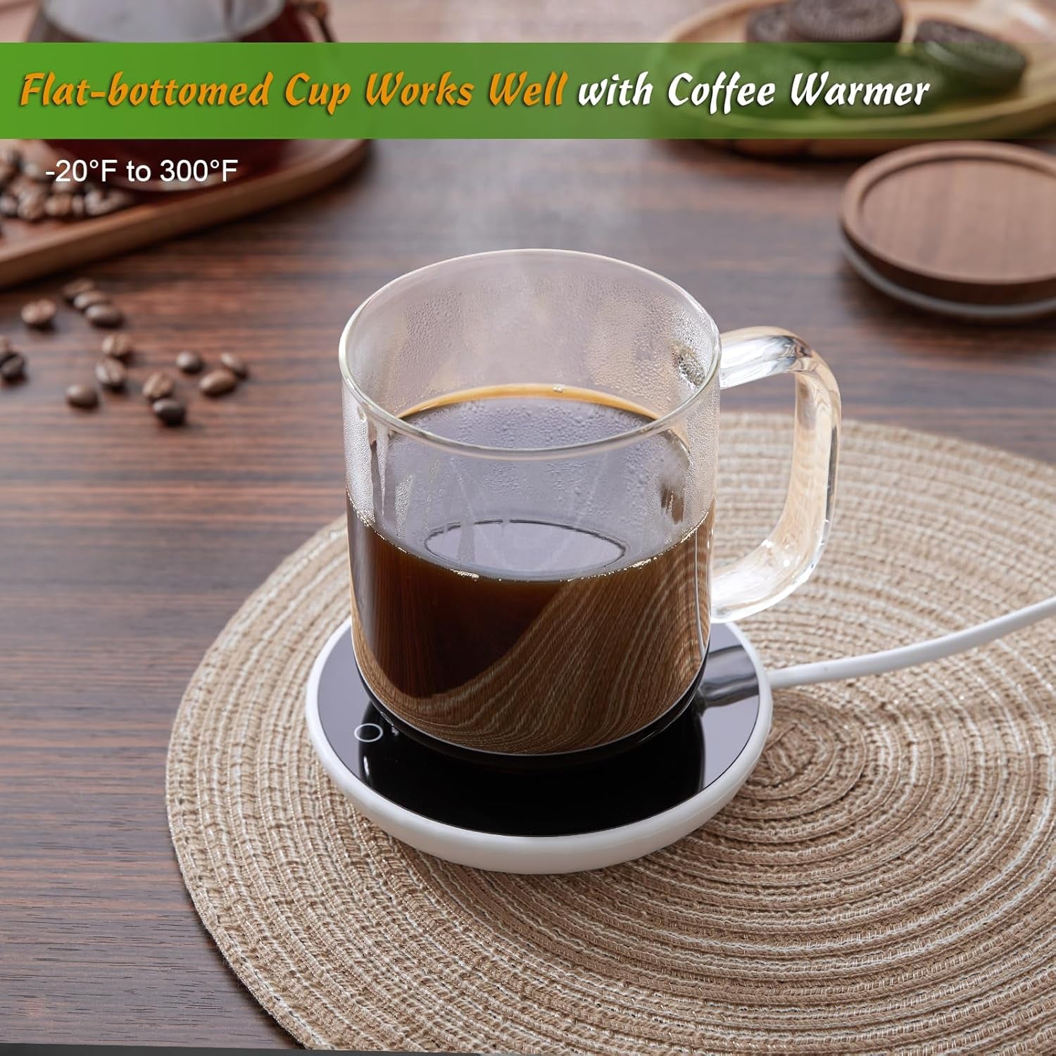 Glass Coffee Mugs,Clear Coffee Cups, Coffee Mug with Acacia Wood Lid, Tea Glass Cups with Handles, Large Coffee Mug Set of 2, Glass Coffee Cups for Latte, Espresso, Tea (2, 16 Oz)