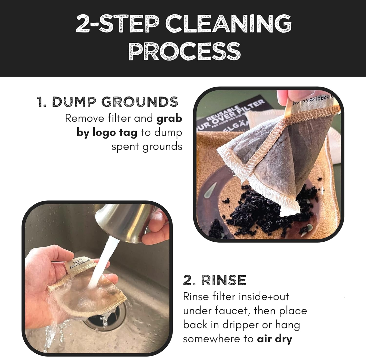 (2-Pack) Reusable Organic Cotton Cone #2 Coffee Filter — Cloth Filters for Coffee Dripper, Pour over Coffee Dripper & Coffee Makers That Use 2-6 Cup Cone Coffee Filters