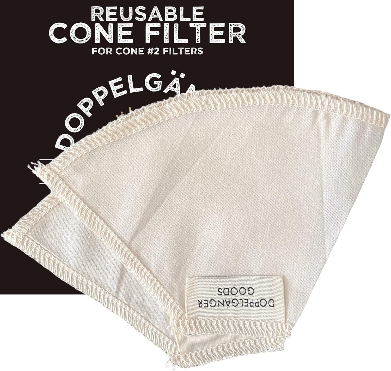 (2-Pack) Reusable Organic Cotton Cone #2 Coffee Filter — Cloth Filters for Coffee Dripper, Pour over Coffee Dripper & Coffee Makers That Use 2-6 Cup Cone Coffee Filters