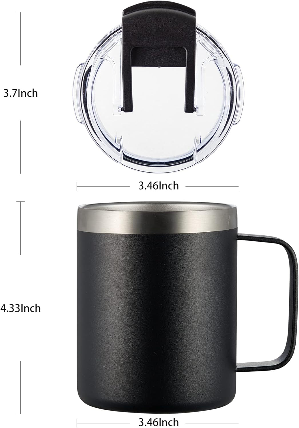 12Oz Insulated Coffee Mug Cup with Handle, Stainless Steel Travel Coffee Mug with Flip Lid, Double Wall Vacuum Coffee Tumbler, Black