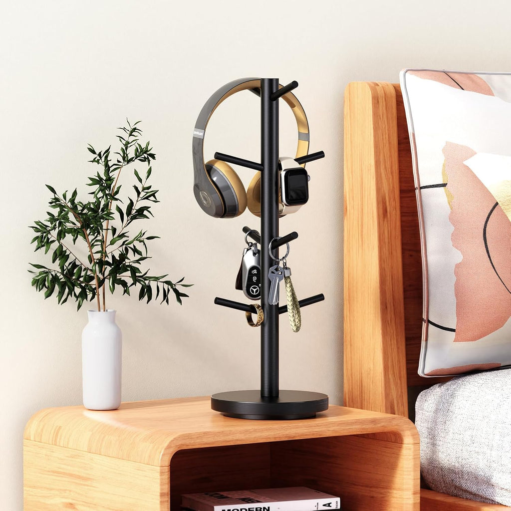 Coffee Mug Holder Tree, Upgraded 360° Rotated Coffee Cup Holder for Counter, Wood Coffee Mug Tree, Coffee Mug Rack with 8 Hooks, Coffee Mug Organizer Station, Mug Stand Coffee Bar Accessories, Black